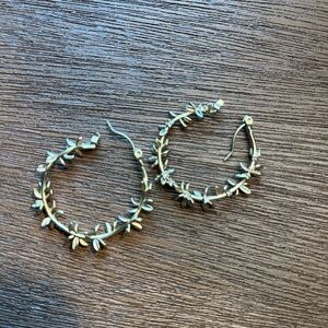 Anthropologie gold leaf hoop earrings
